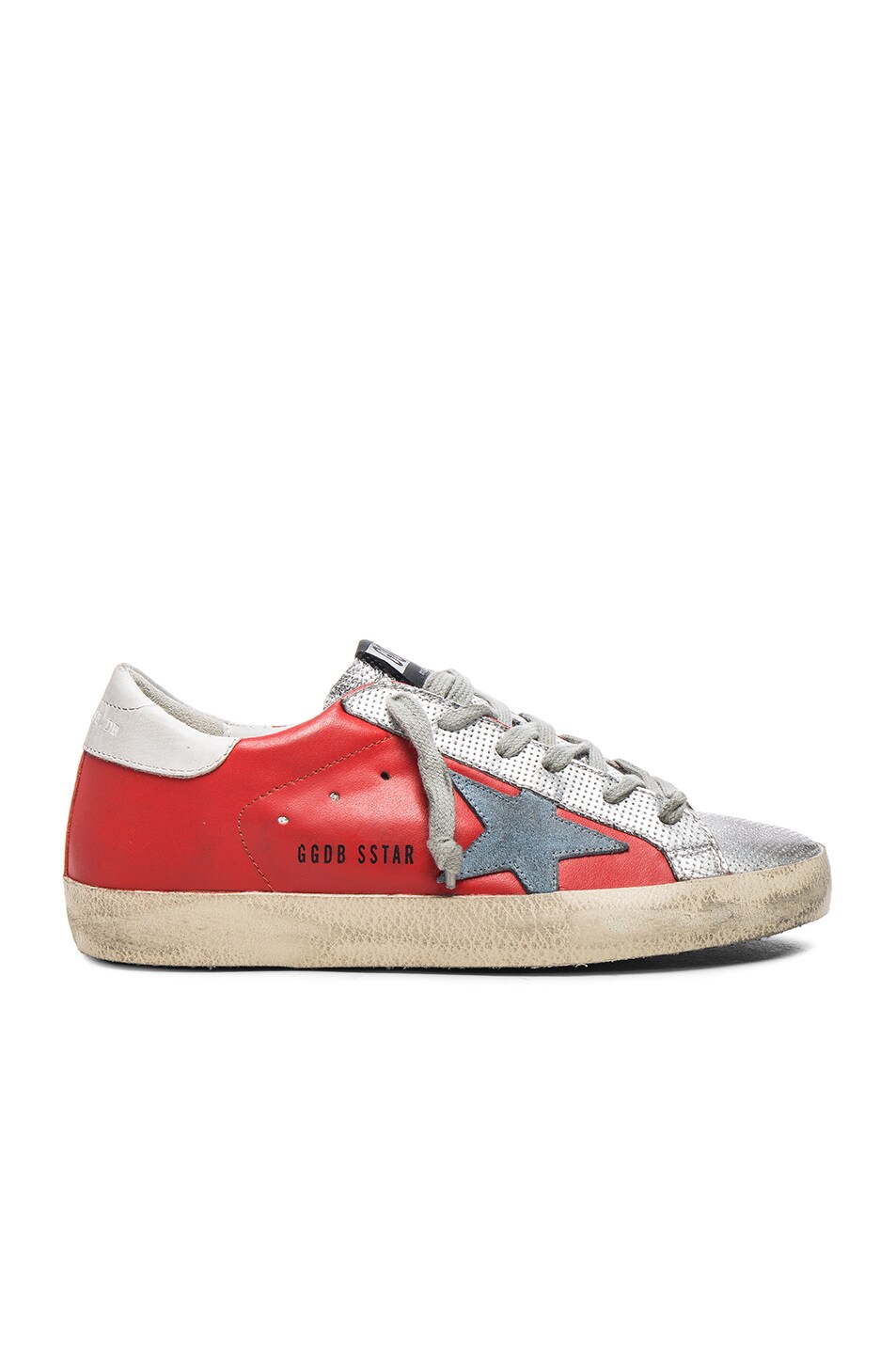 Image 1 of Golden Goose Leather Superstar Low in Red & Silver