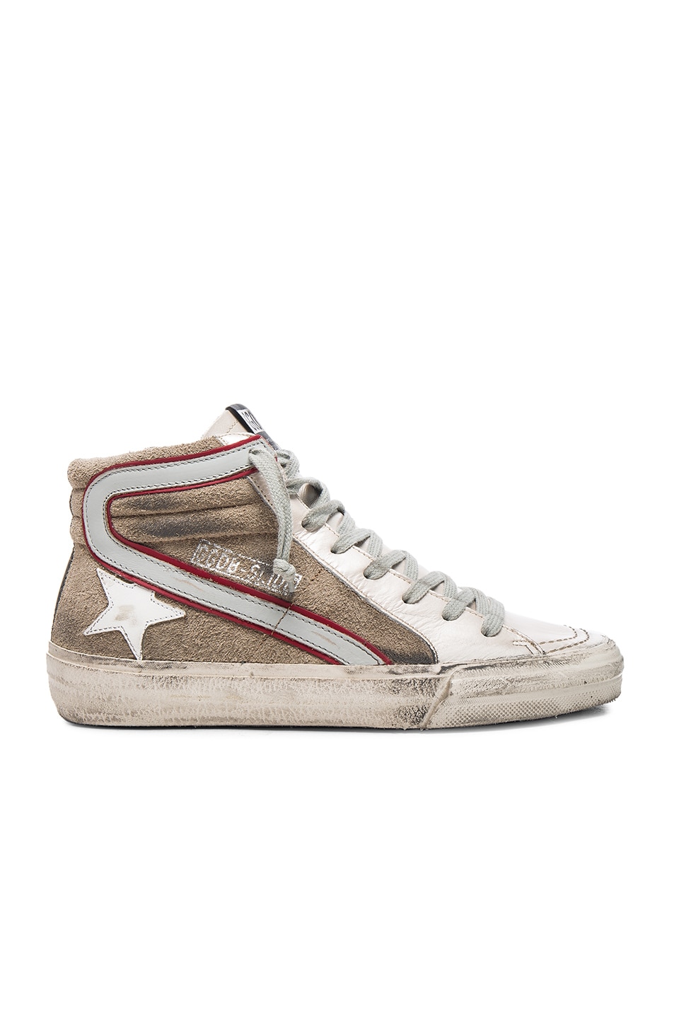 Image 1 of Golden Goose Leather Slide Sneakers in Beige & Silver
