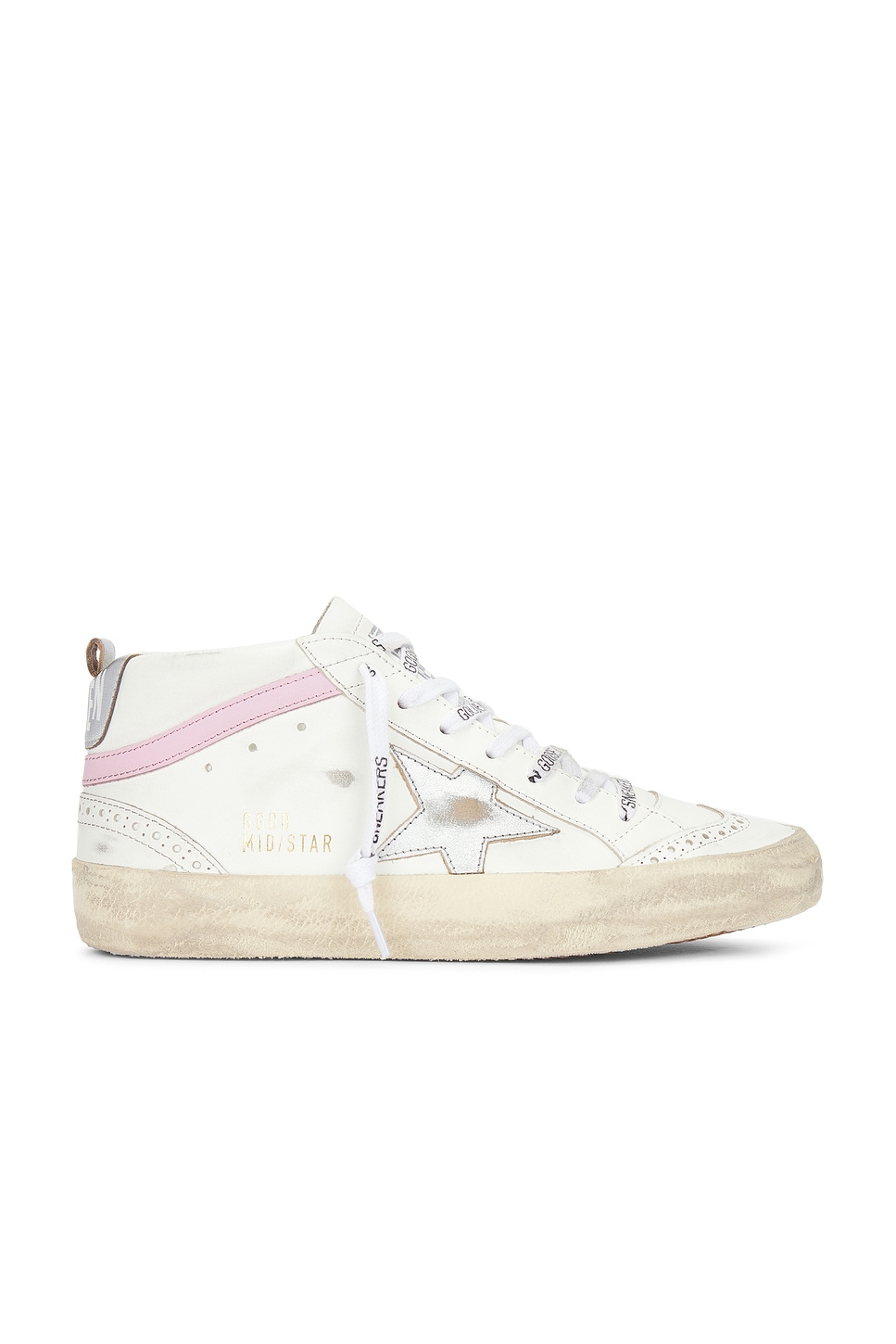 Image 1 of Golden Goose Mid Star Sneaker in White, Silver, & Pink