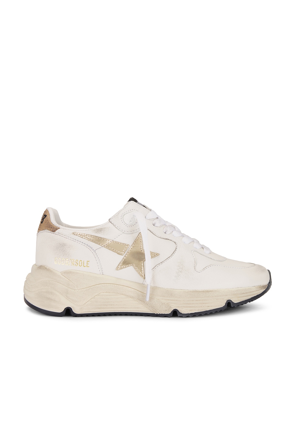 Image 1 of Golden Goose Running Sneaker in White, Gold, & Beige