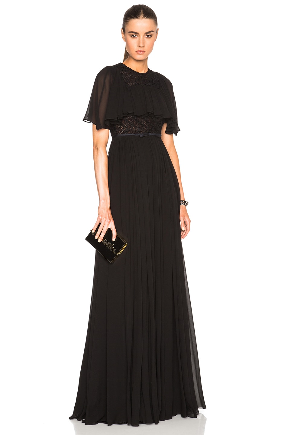 Image 1 of Giambattista Valli Georgette Short Sleeve Dress in Black