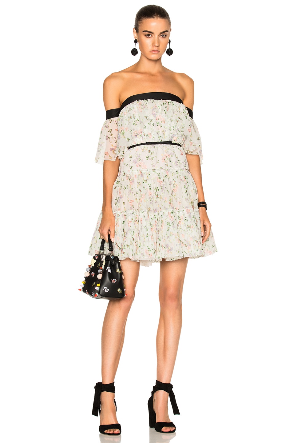 Image 1 of Giambattista Valli Off The Shoulder Tiered Mini Dress in Ivory Floral
