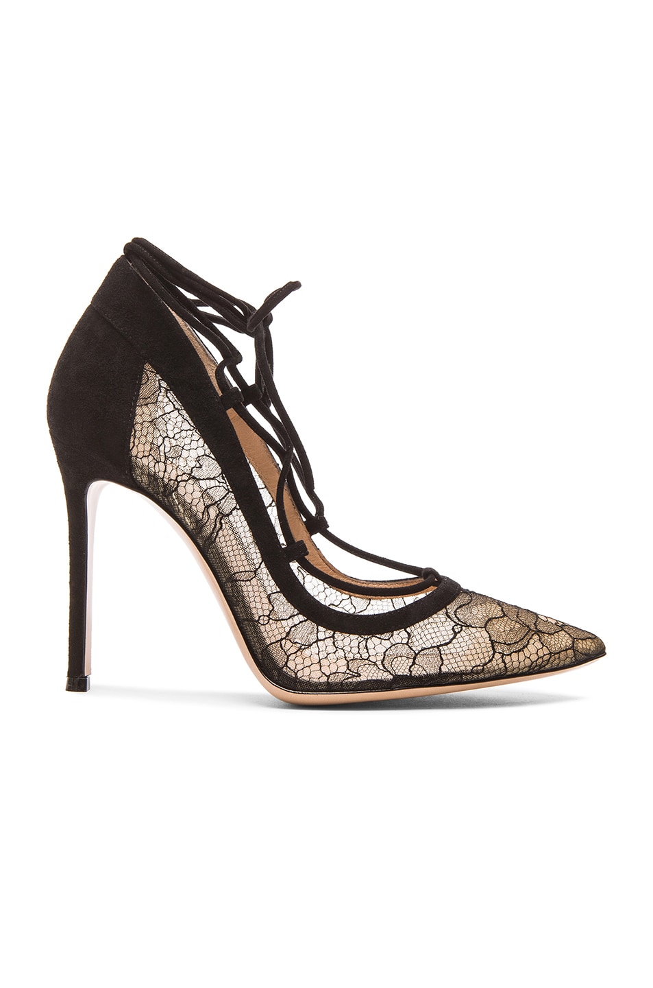 Gianvito Rossi Lace & Leather Femi Lace Up Pumps in Black | FWRD