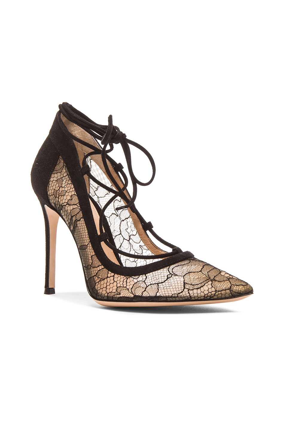 Gianvito Rossi Lace & Leather Femi Lace Up Pumps in Black | FWRD