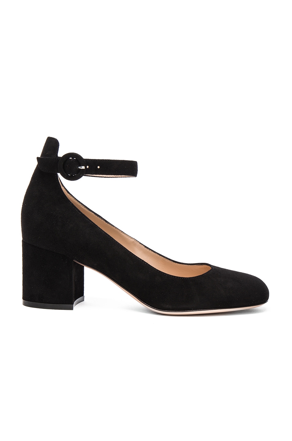 Image 1 of Gianvito Rossi Suede Ankle Strap Flats in Black