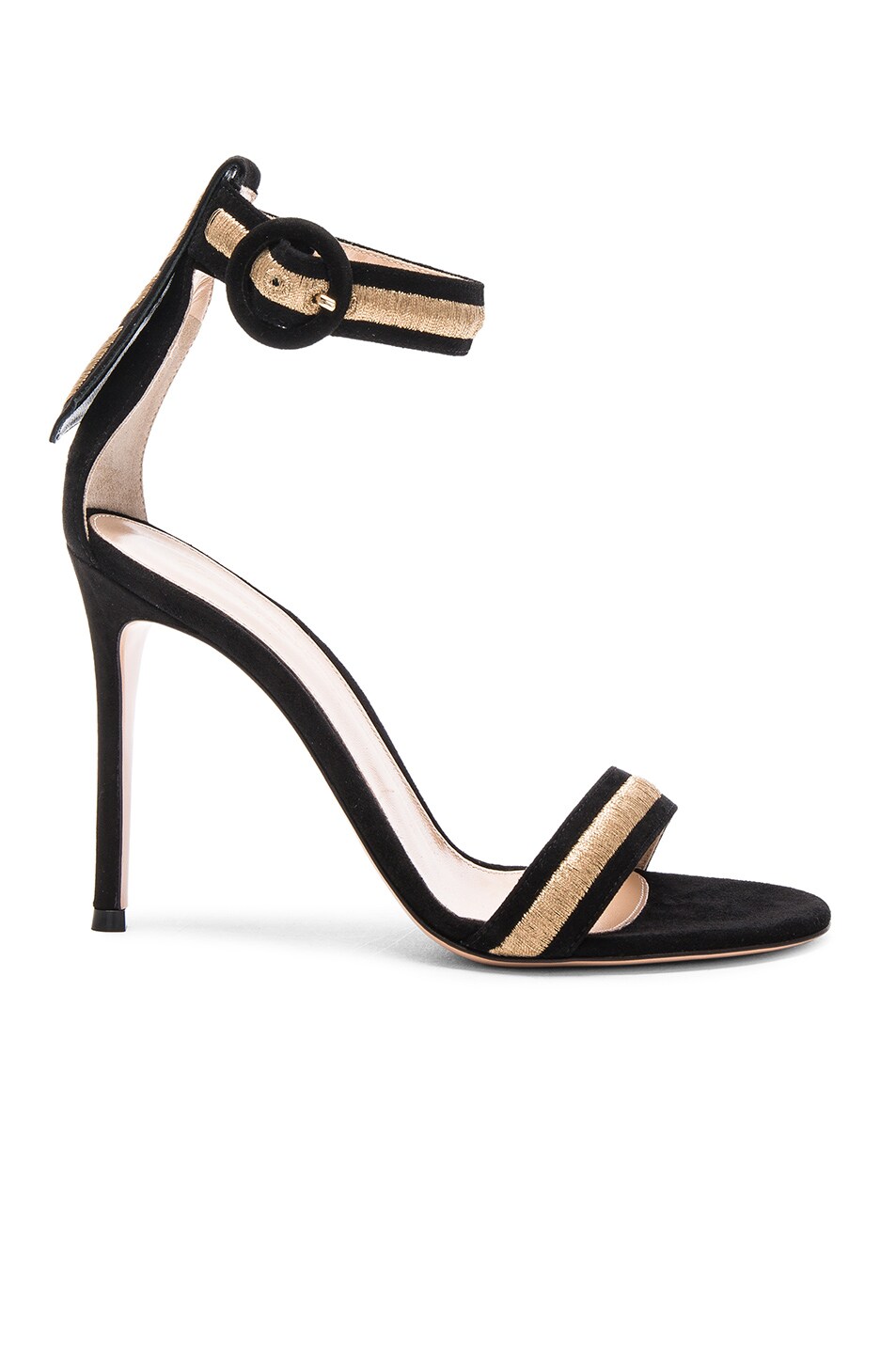 Image 1 of Gianvito Rossi Suede Ankle Strap Heels in Black & Gold