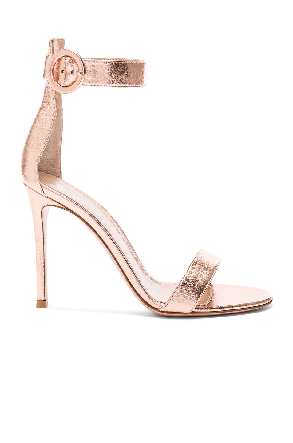 Image 1 of Gianvito Rossi Metallic Leather Ankle Strap Heels in Praline