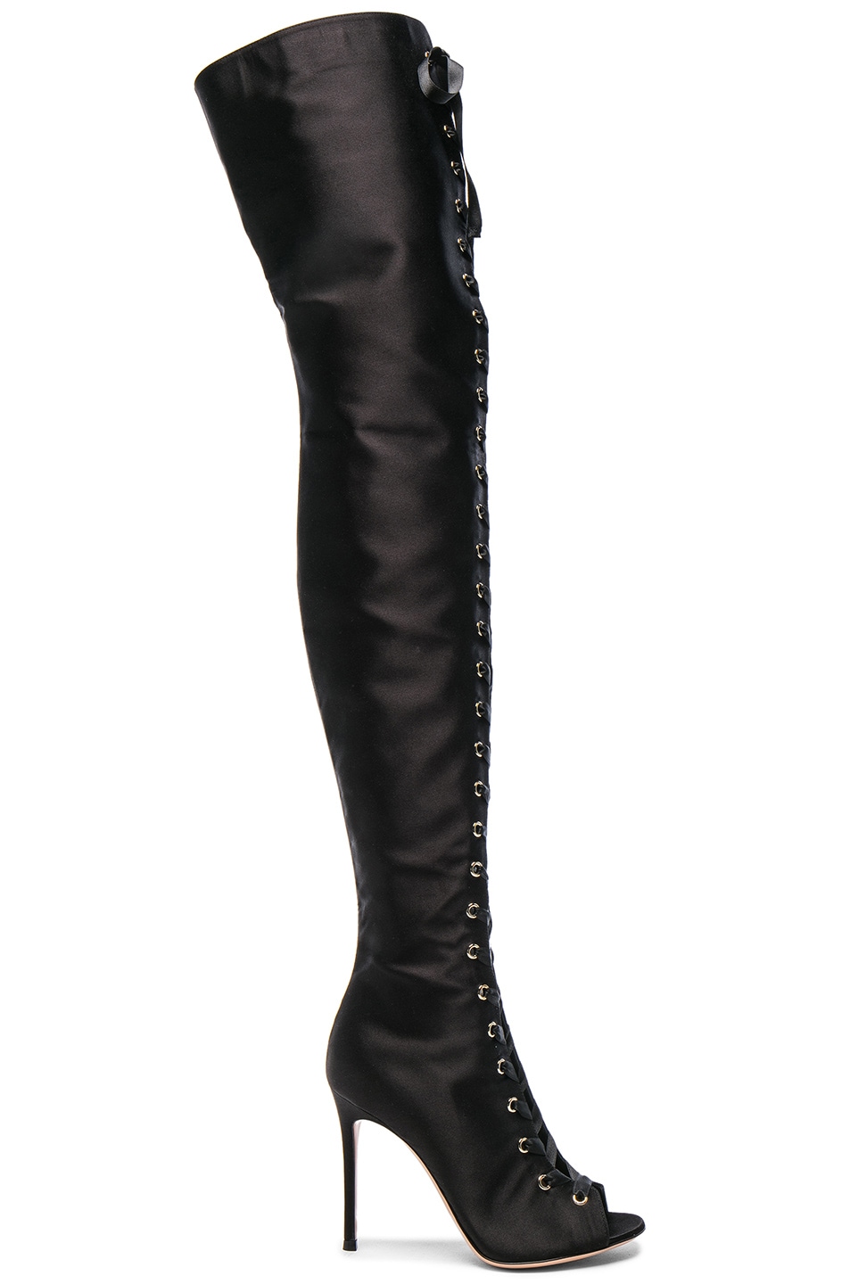 Image 1 of Gianvito Rossi Satin Marie Lace Up Boots in Black