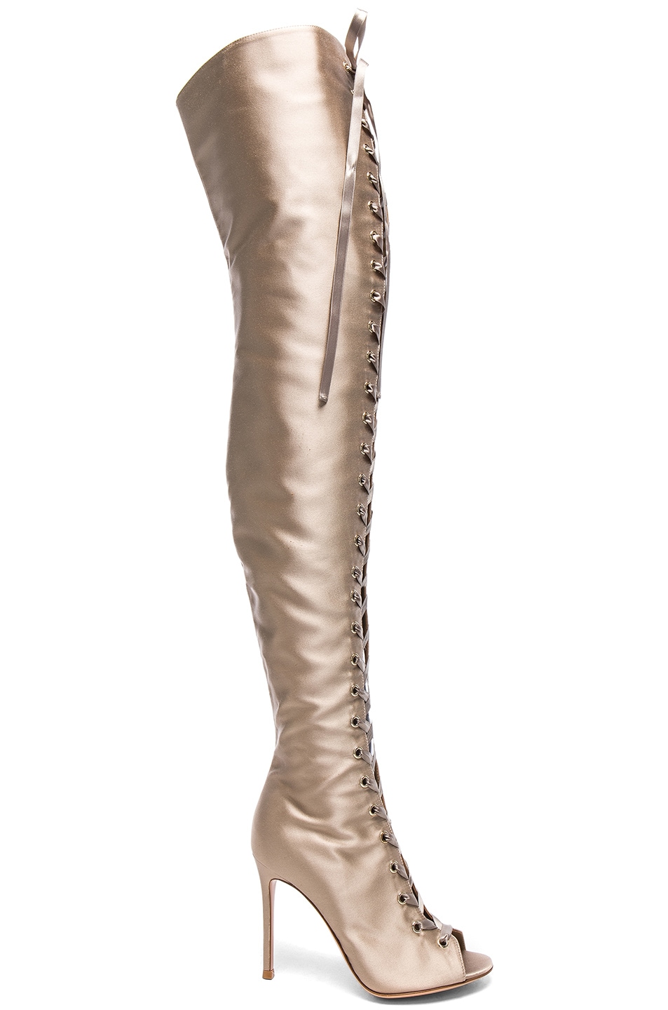 Image 1 of Gianvito Rossi Satin Marie Lace Up Boots in Bisque