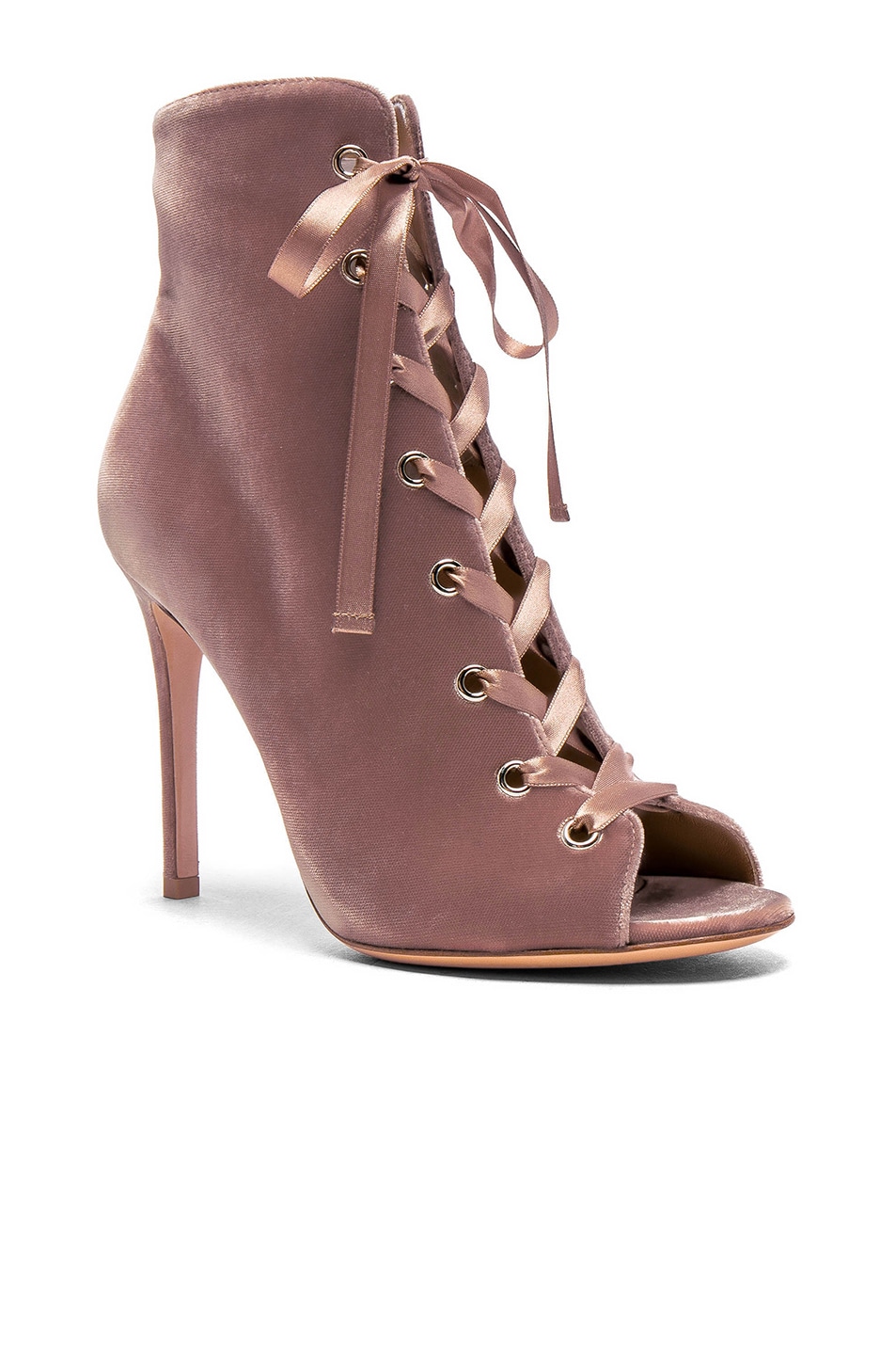 Gianvito Rossi For Fwrd Velvet Marie Lace Up Booties In Pink | ModeSens
