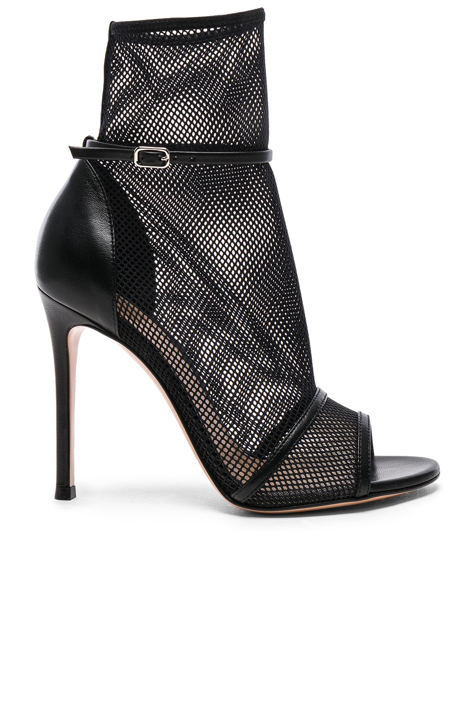 Image 1 of Gianvito Rossi Leather & Mesh Idol Heels in Black & Black