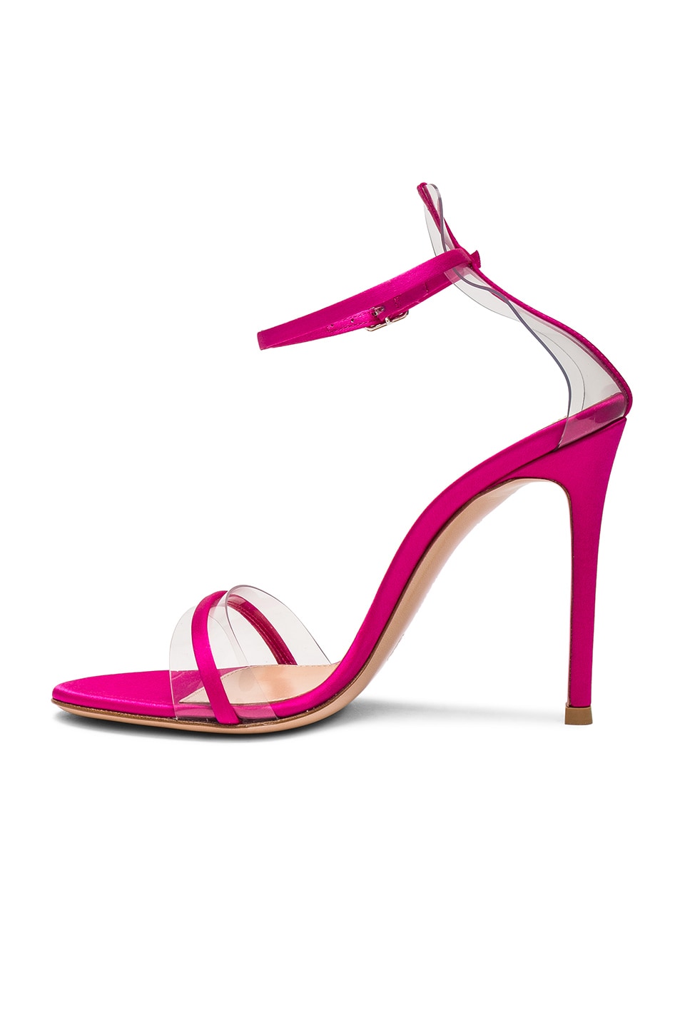 Gianvito Rossi Satin Plexi G String Heels in Fuchsia & Transparent | FWRD