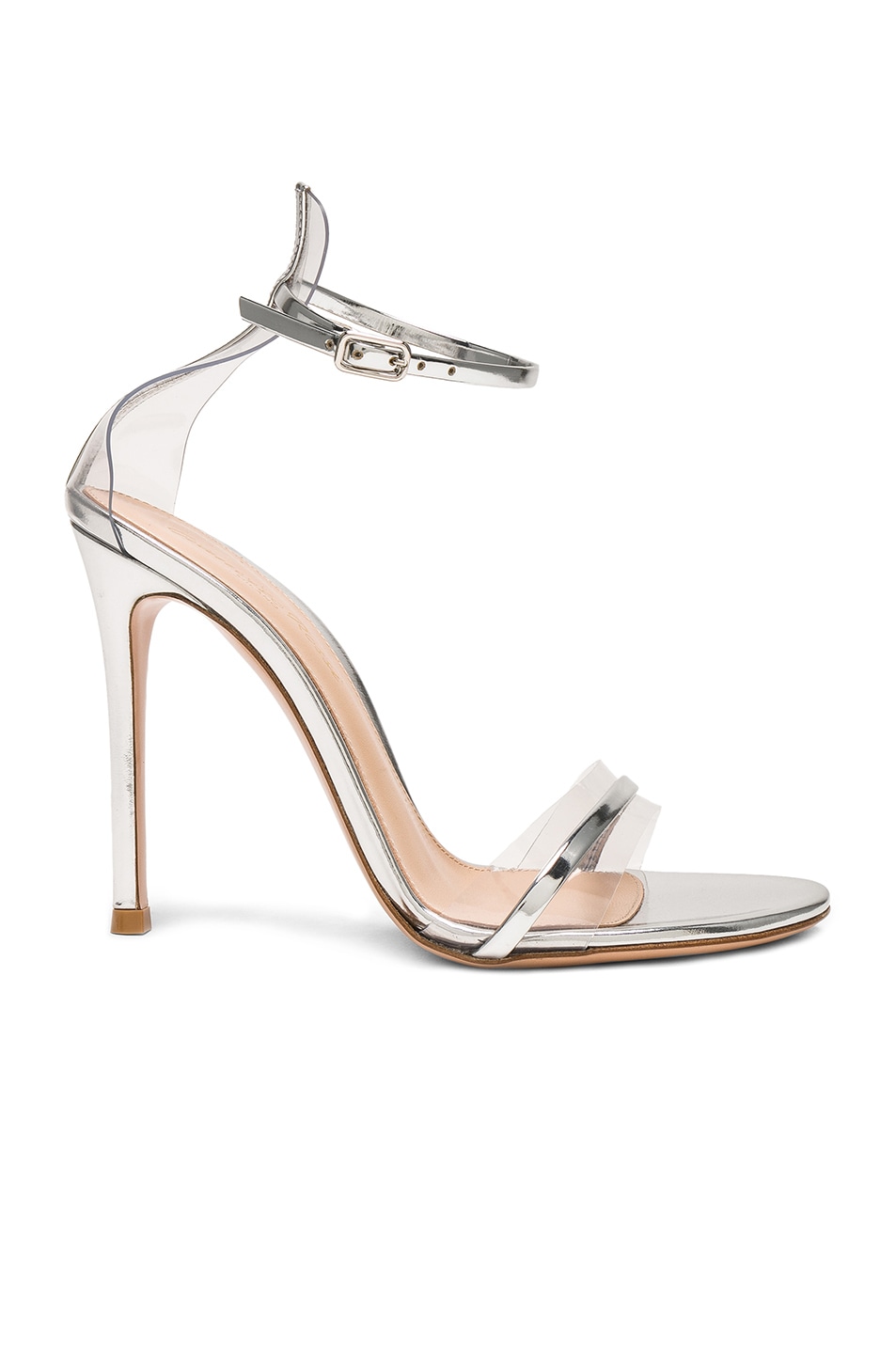Image 1 of Gianvito Rossi Leather Plexi G-String Heels in Metal Silver & Transparent