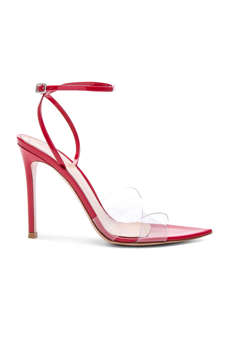 Image 1 of Gianvito Rossi Patent & Plexi Stark Ankle Strap Sandals in Transparent & Tabasco Red