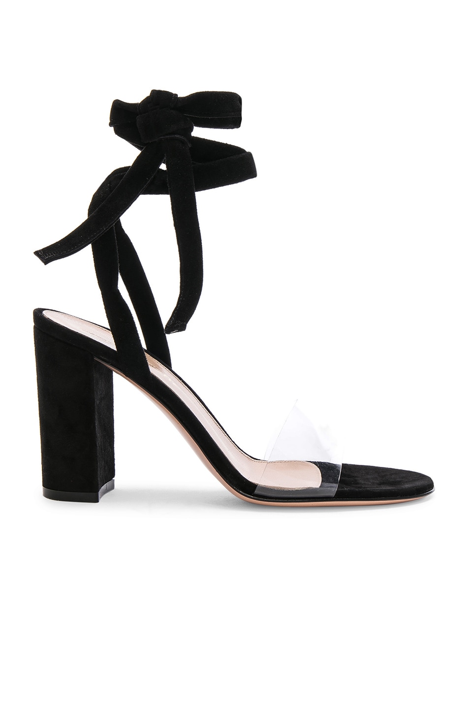 Image 1 of Gianvito Rossi Leather & Plexi Strappy Sandals in Transparent & Black
