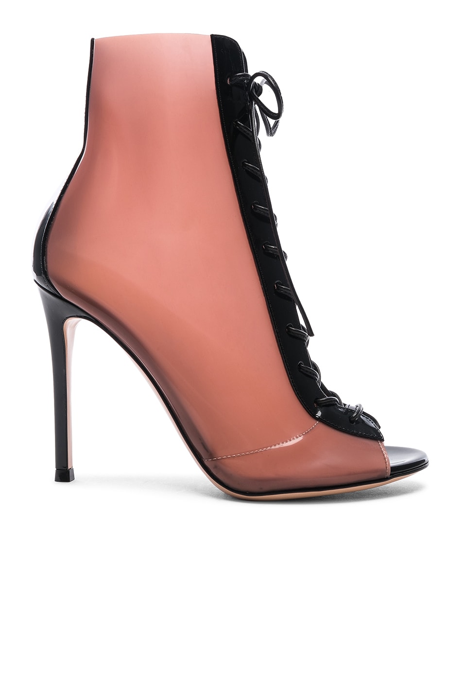 Image 1 of Gianvito Rossi Patent & Latex Ree Lace Up Ankle Boots in Black & Blush