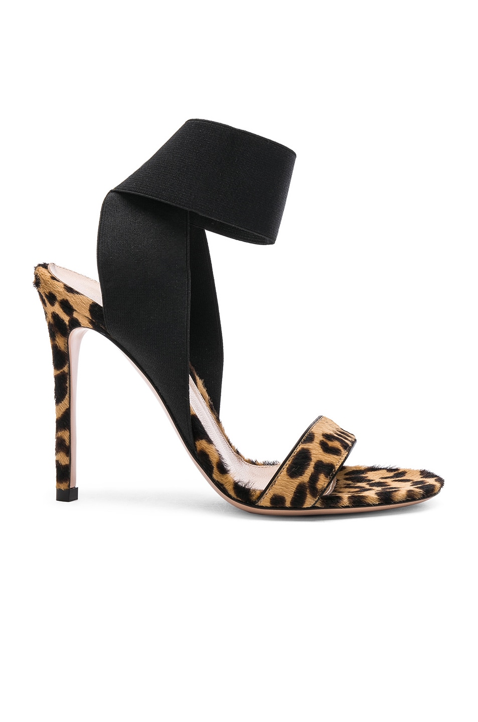 Image 1 of Gianvito Rossi Calf Hair & Elastic Dionne Ankle Strap Sandals in Leopard & Black