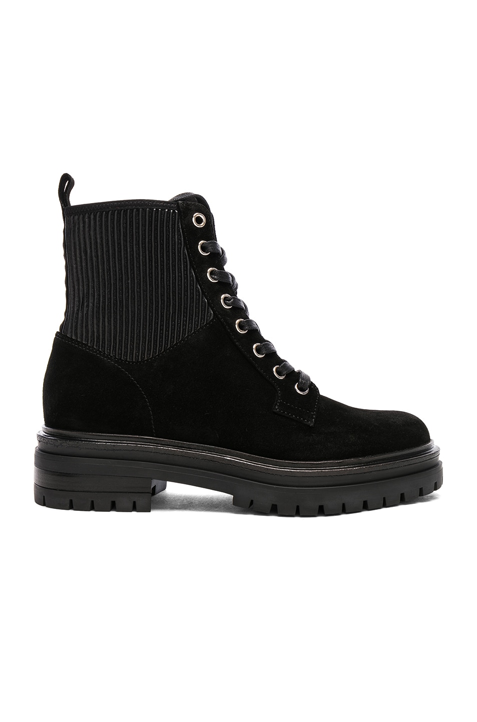 Image 1 of Gianvito Rossi Suede & Eco Martis Stretch Hiking Boots in Black & Black