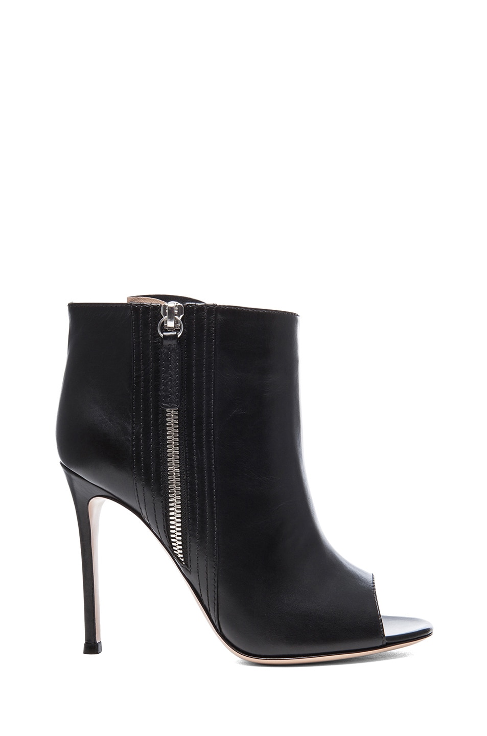 Image 1 of Gianvito Rossi Open Toe Leather Booties in Nero