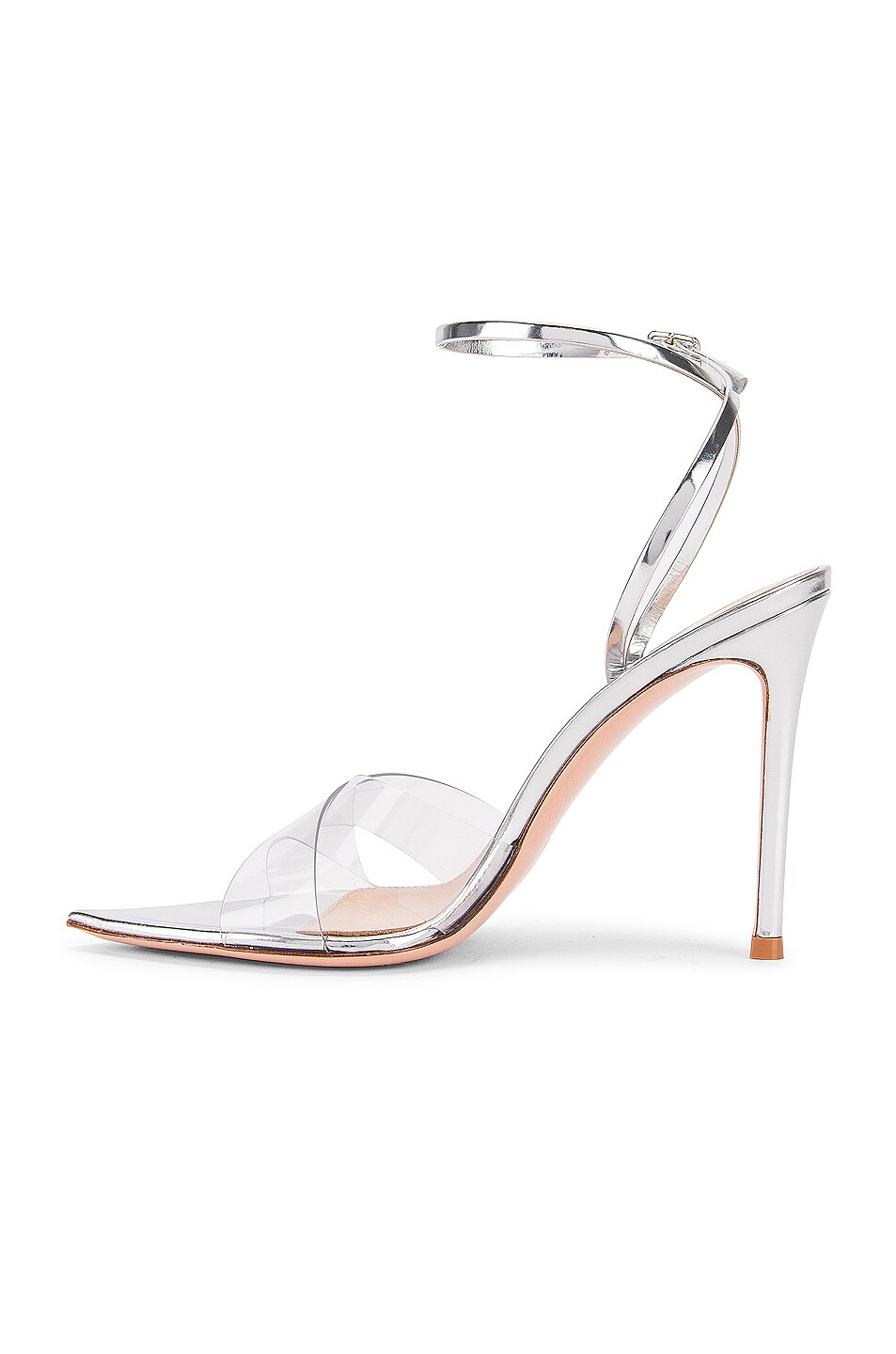 Gianvito Rossi Stark Ankle Strap Heels in Transparent & Silver | FWRD