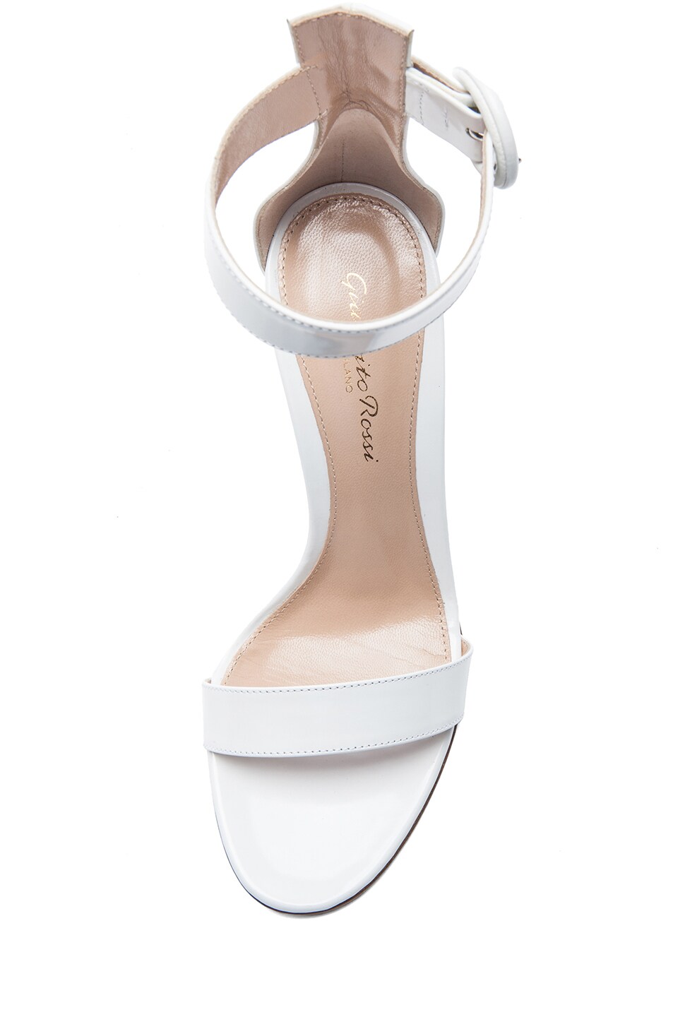Gianvito Rossi Patent Leather Ankle Strap Sandals in White | FWRD