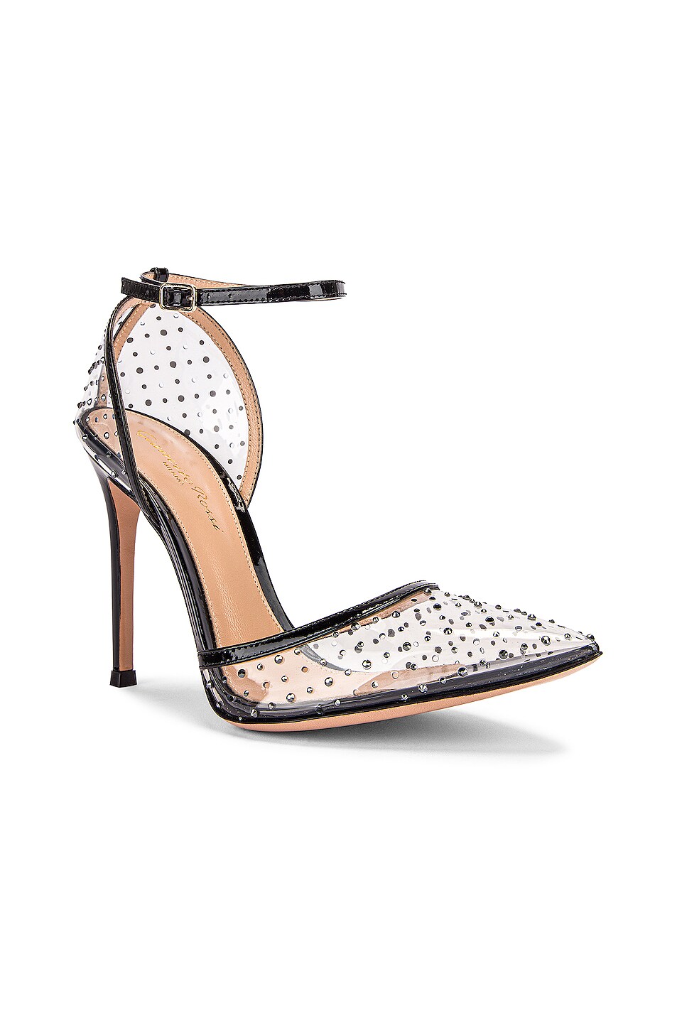 Gianvito Rossi Polka Dots Ankle Strap Heels in Black & Transparent | FWRD