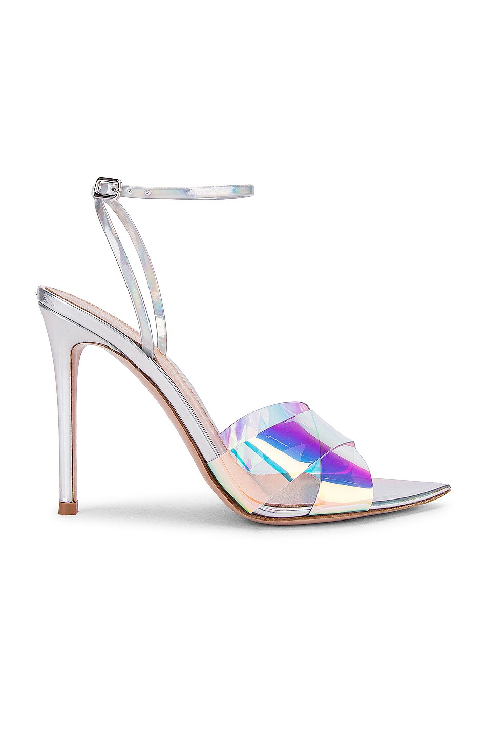 Image 1 of Gianvito Rossi Plexi & Laser Ankle Strap Heels in Hologram & Silver