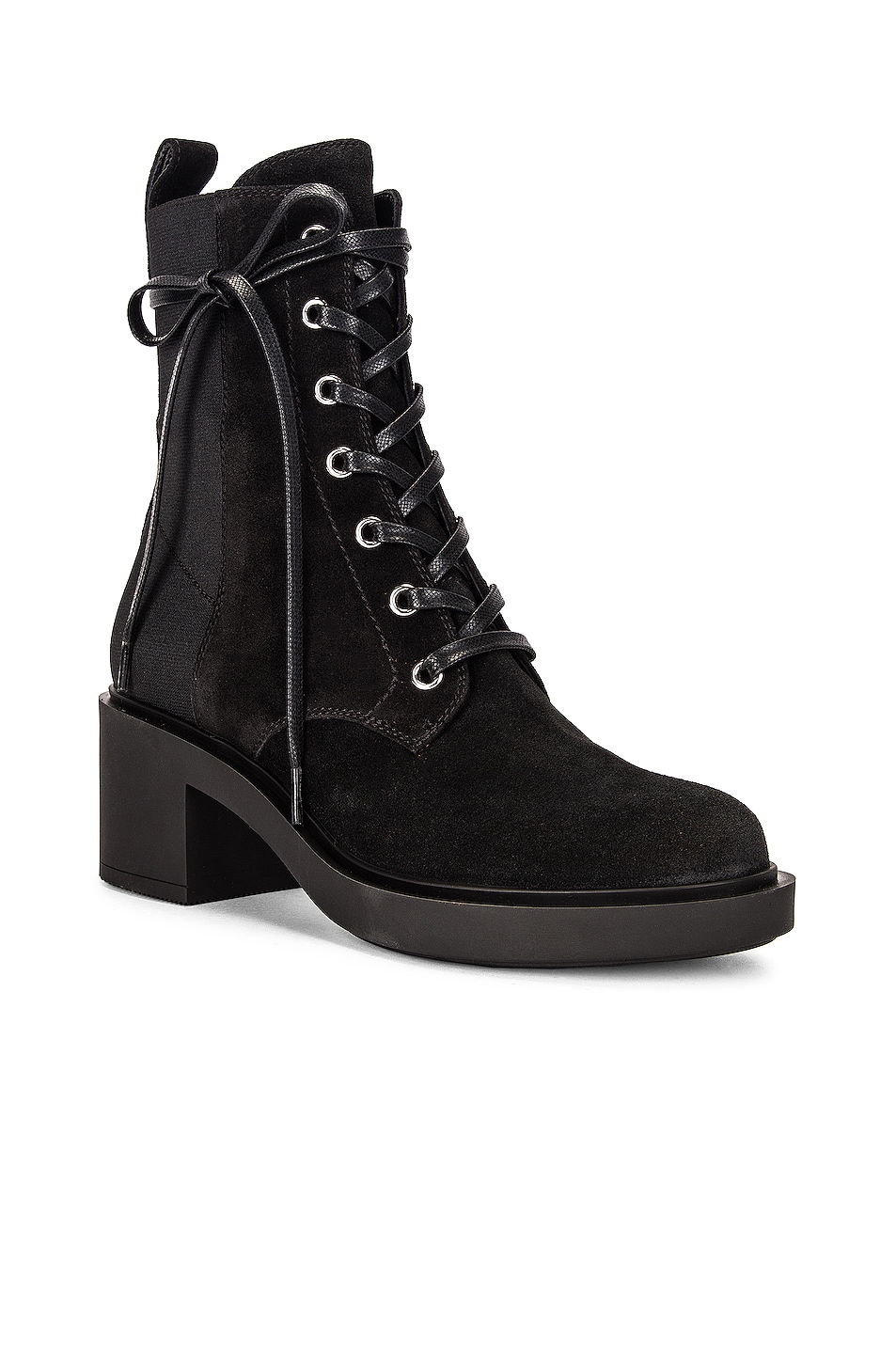 Gianvito Rossi Suede Lace Up Booties in Black & Black | FWRD