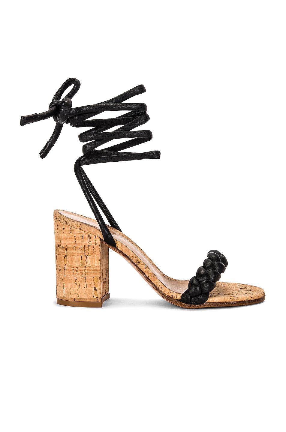 Image 1 of Gianvito Rossi Leather and Cork Strappy Sandals in Black & Naturale
