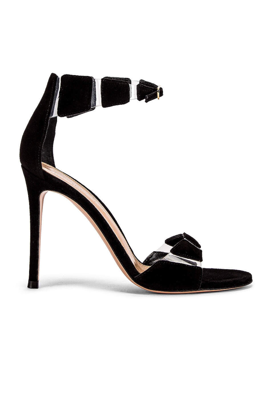 Image 1 of Gianvito Rossi Suede Ankle Strap Heels in Black & Transparent