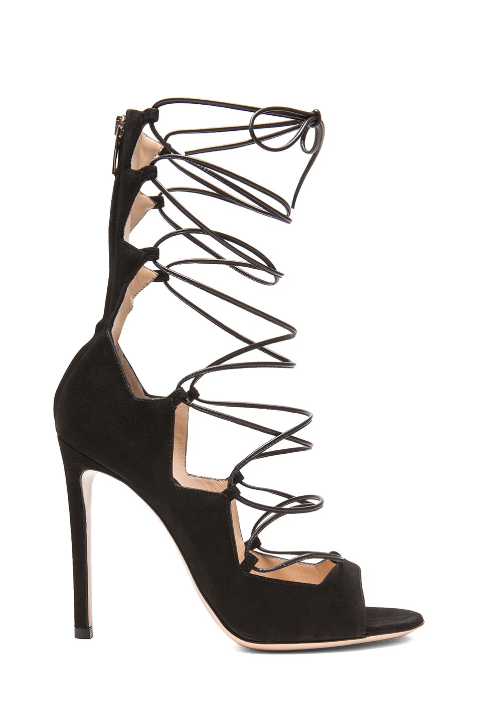 Image 1 of Gianvito Rossi Suede Lace Up Heels in Black