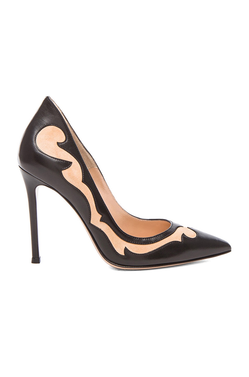 Gianvito Rossi Two Toned Western Leather Pumps in Nero & Powder | FWRD