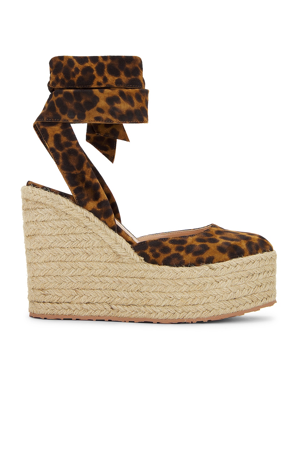 Image 1 of Gianvito Rossi Wrap Around Wedge in Almond Leopard Print & Natural