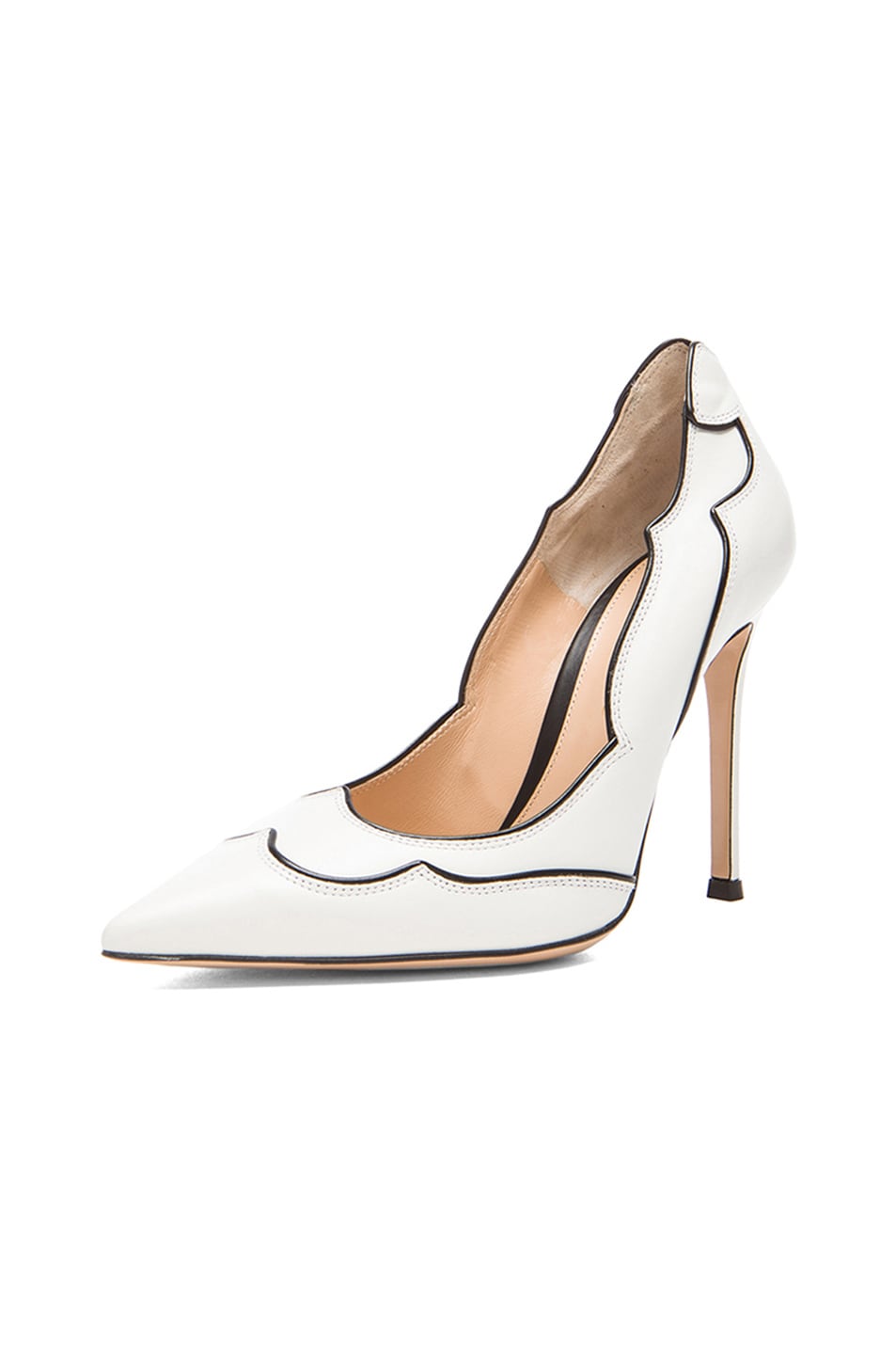 Gianvito Rossi Western Leather Pumps in Off White & Nero | FWRD