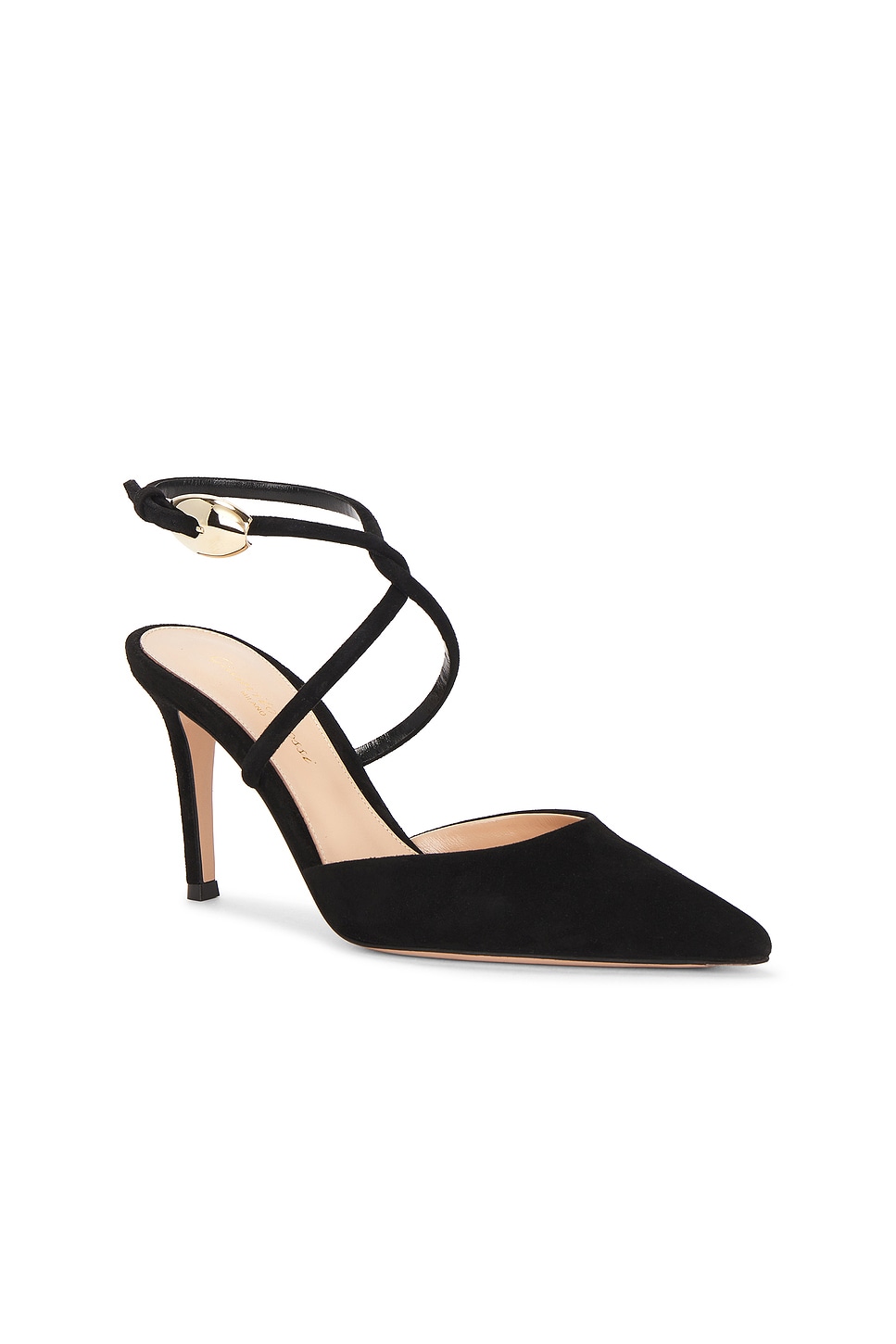 Gianvito Rossi Buckle Detail Strappy Suede Stiletto Pumps In Black