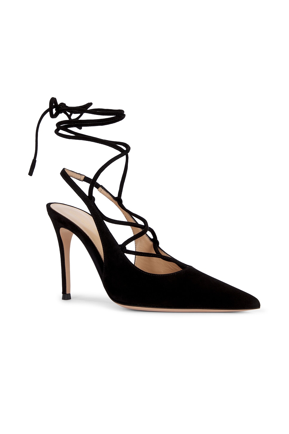 Gianvito Rossi 95 Suede Lace-up Slingback Pumps In Black