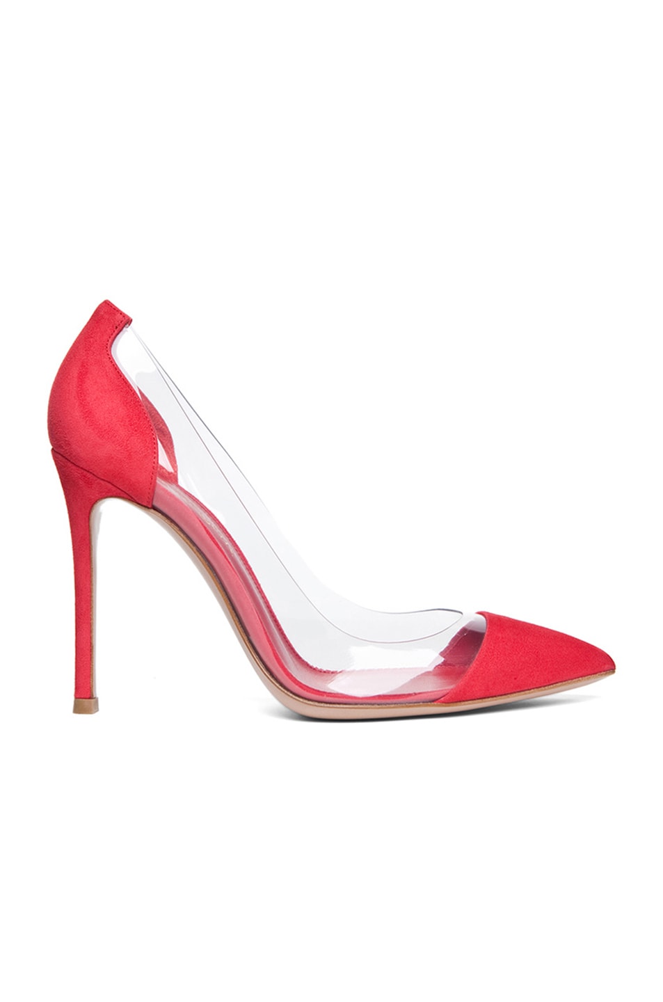 Image 1 of Gianvito Rossi Suede Plexi Pumps in Red