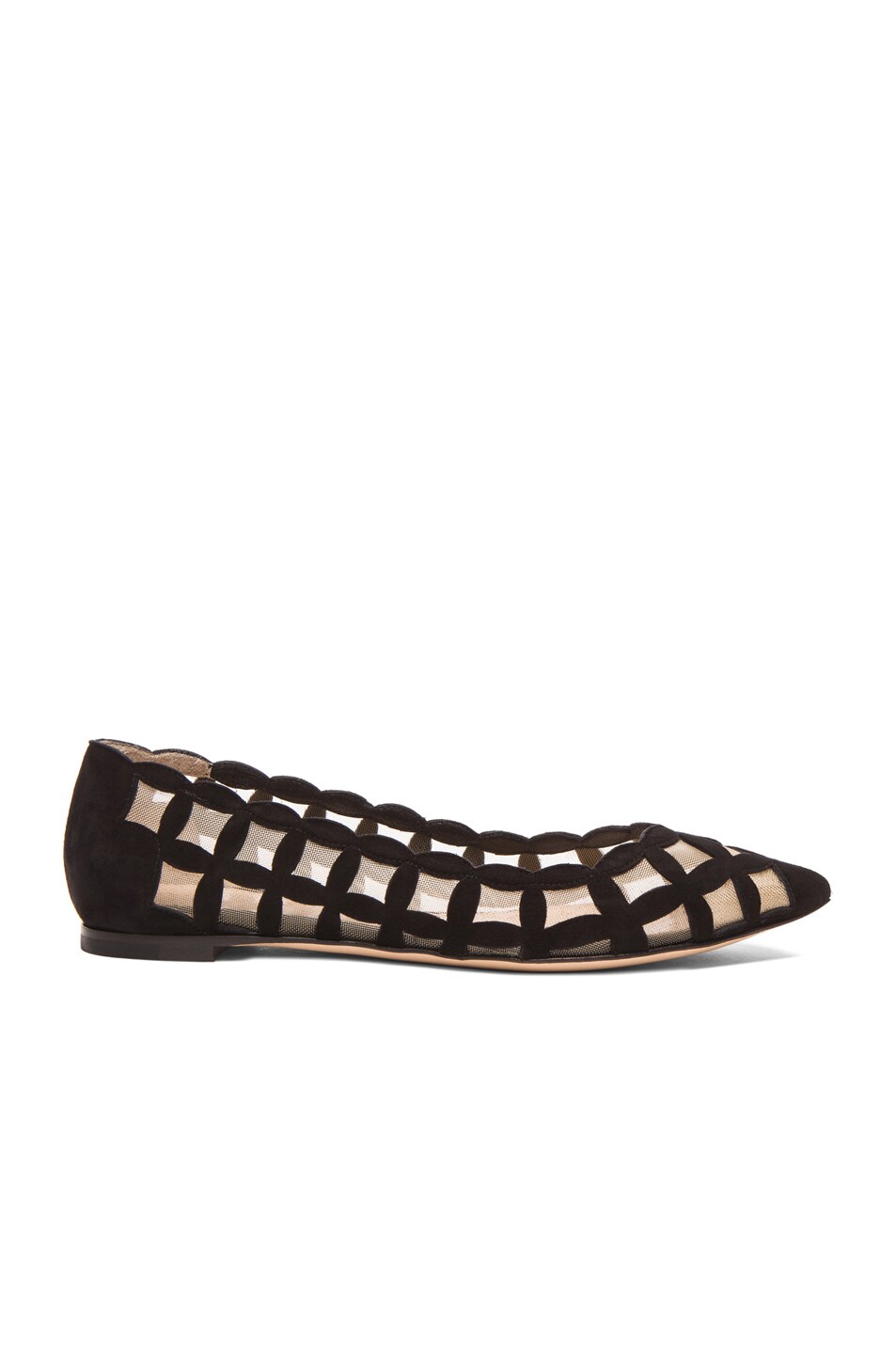 Image 1 of Gianvito Rossi Mesh Flats in Black & Nude Suede