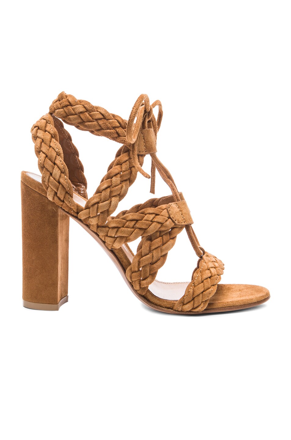 Image 1 of Gianvito Rossi Braided Suede Heels in Almond Suede