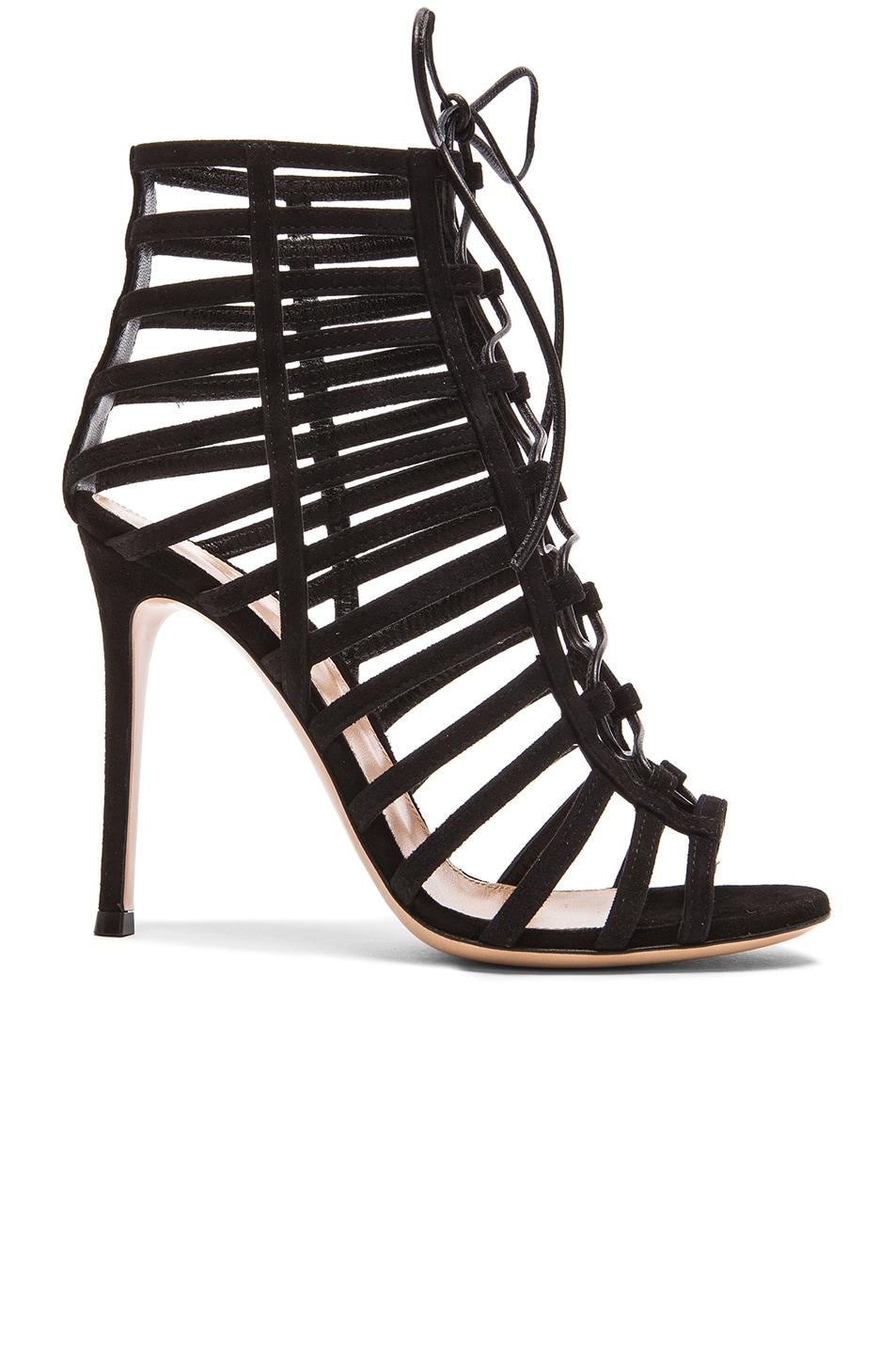 Image 1 of Gianvito Rossi Lace Up Suede Heels in Black