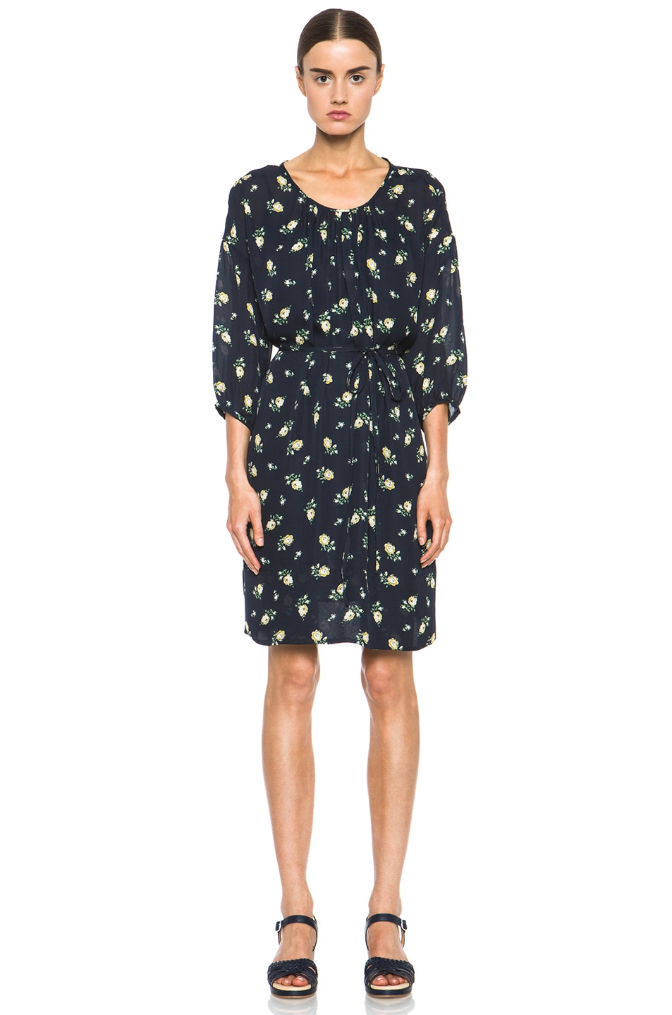 Image 1 of Girl. by Band of Outsiders Falling Rose Aline Silk Dress in Blue