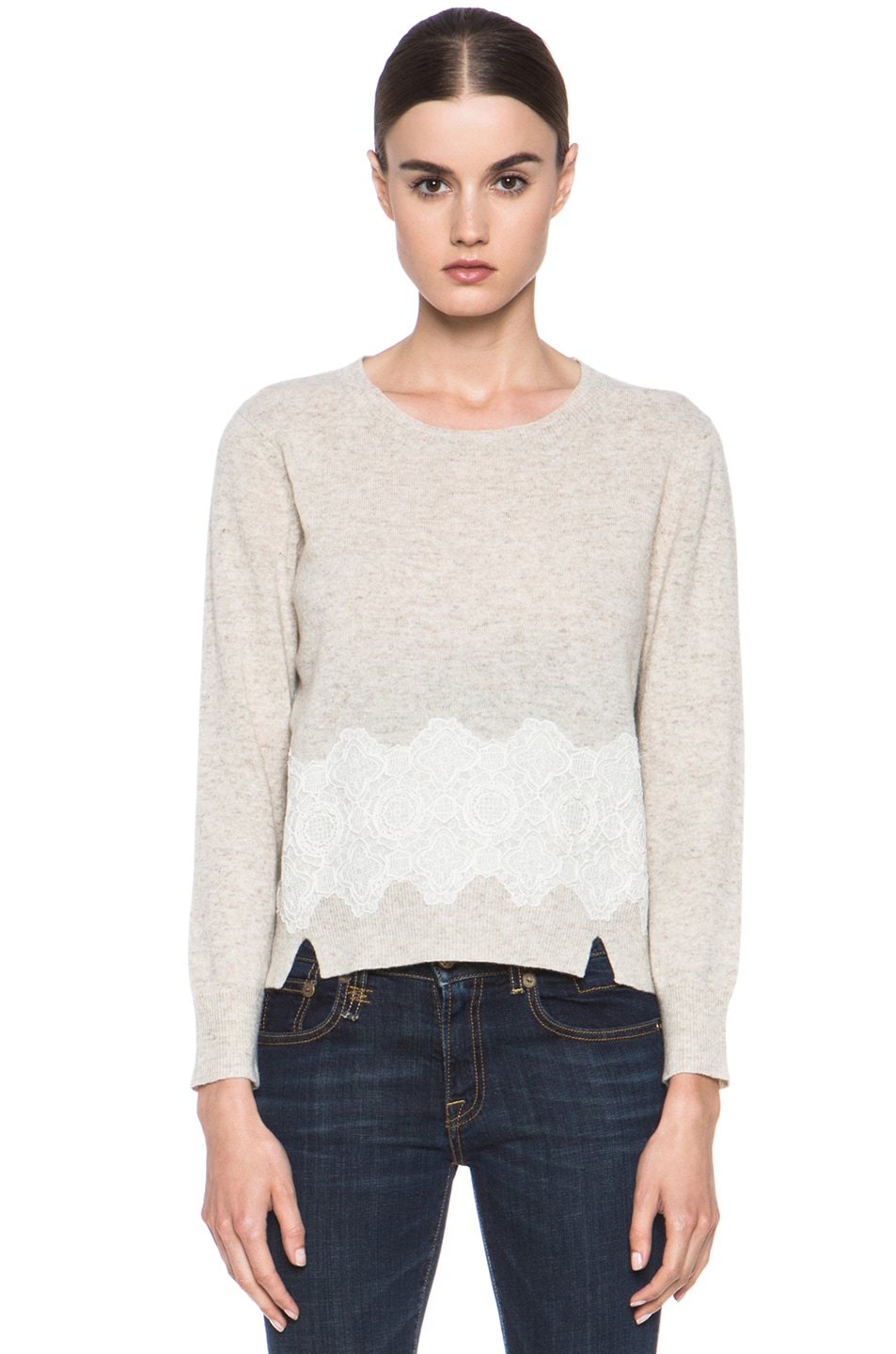 Image 1 of Girl. by Band of Outsiders Merino Wool Lace Pullover in Oatmeal