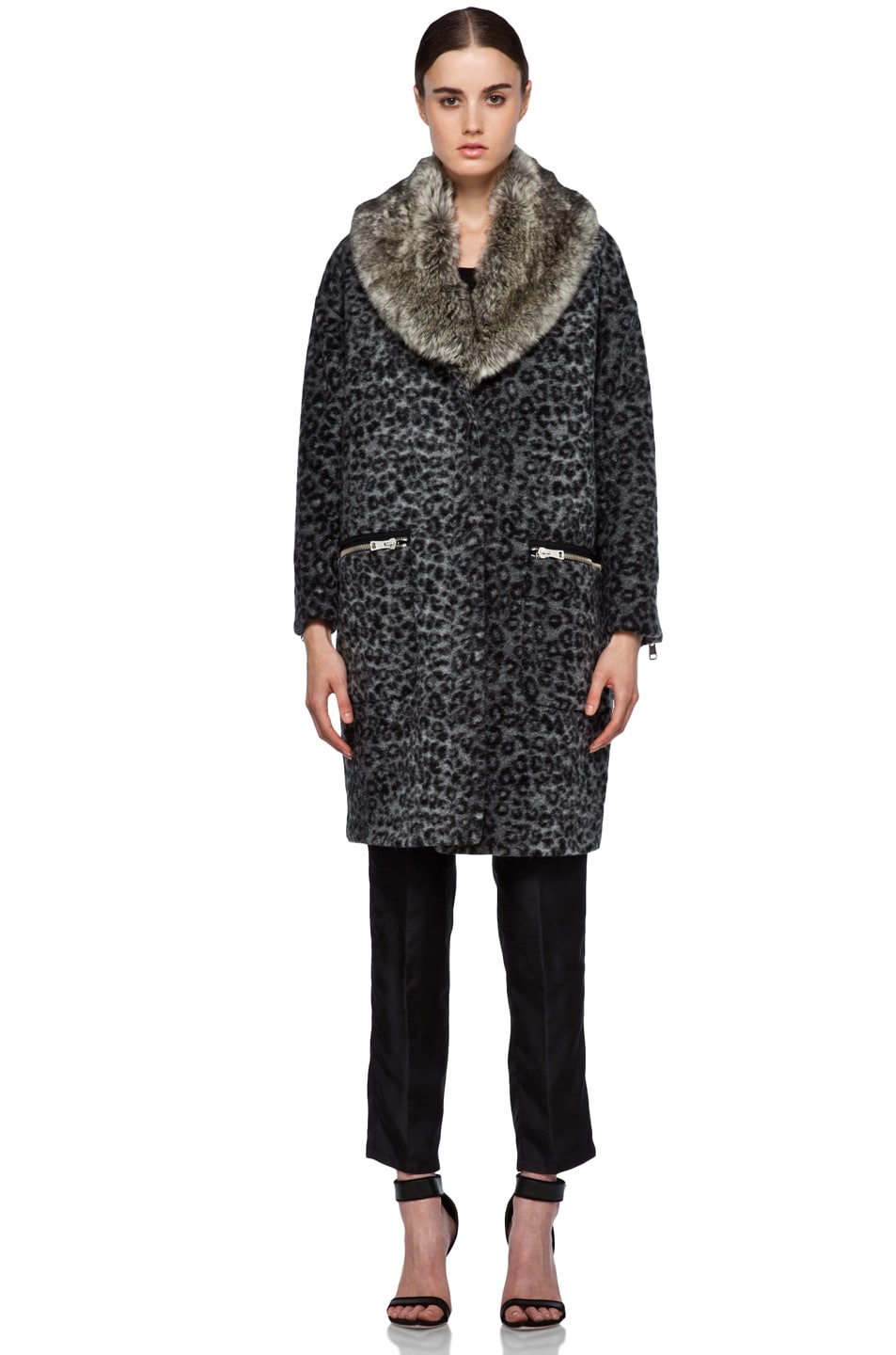 Image 1 of Girl. by Band of Outsiders Girl Animal Jacquard Coat in Black