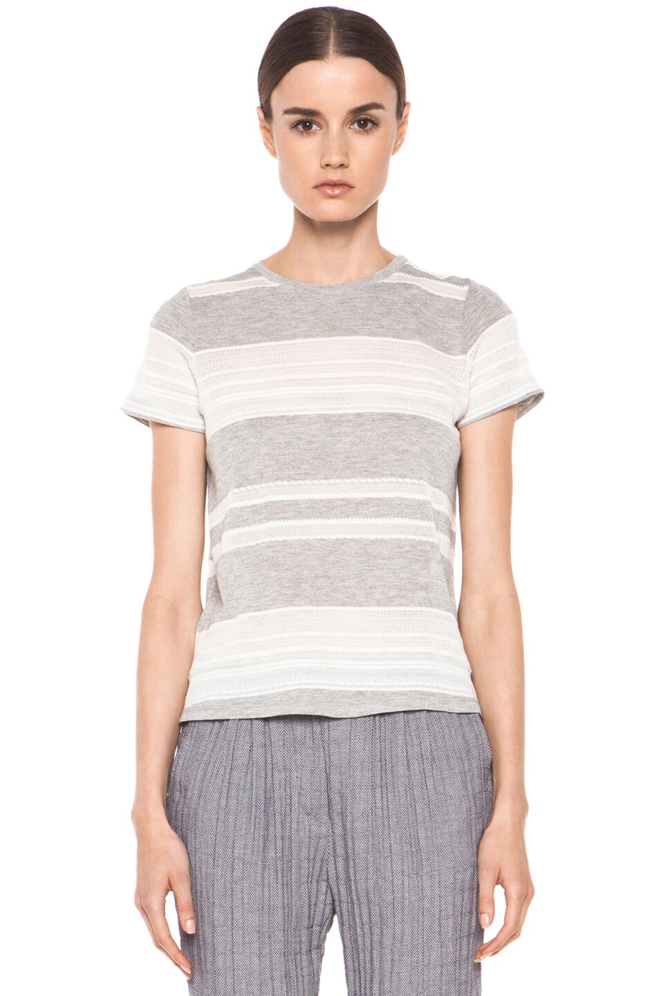 Image 1 of Girl. by Band of Outsiders Lace Jacquard Stripe Knit Tee in Heather Grey
