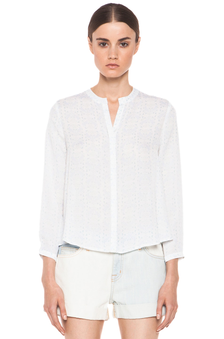 Image 1 of Girl. by Band of Outsiders Bird Nouveau Print Blouse in Light Blue