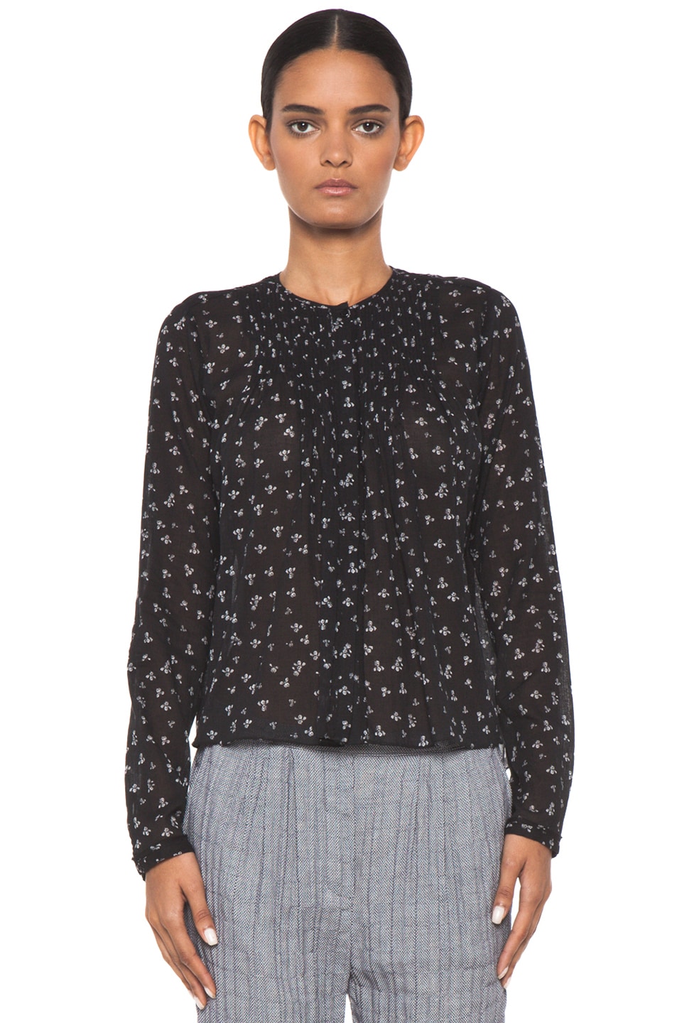 Image 1 of Girl. by Band of Outsiders Little Iris Long Sleeve Pintuck Shirt in Black