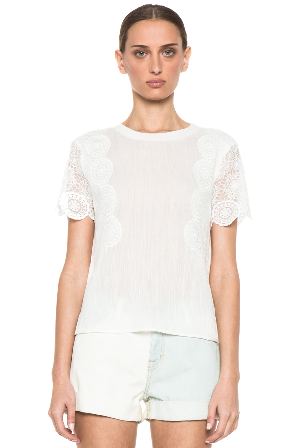 Image 1 of Girl. by Band of Outsiders Lace Tee in Snow White