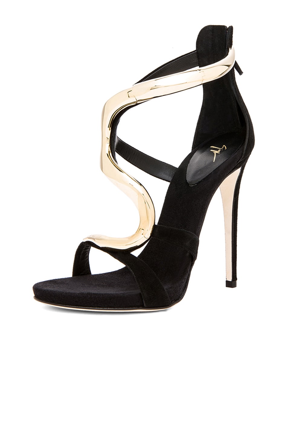 Giuseppe Zanotti Gold Snake Suede Heels in Gold & Black Suede | FWRD