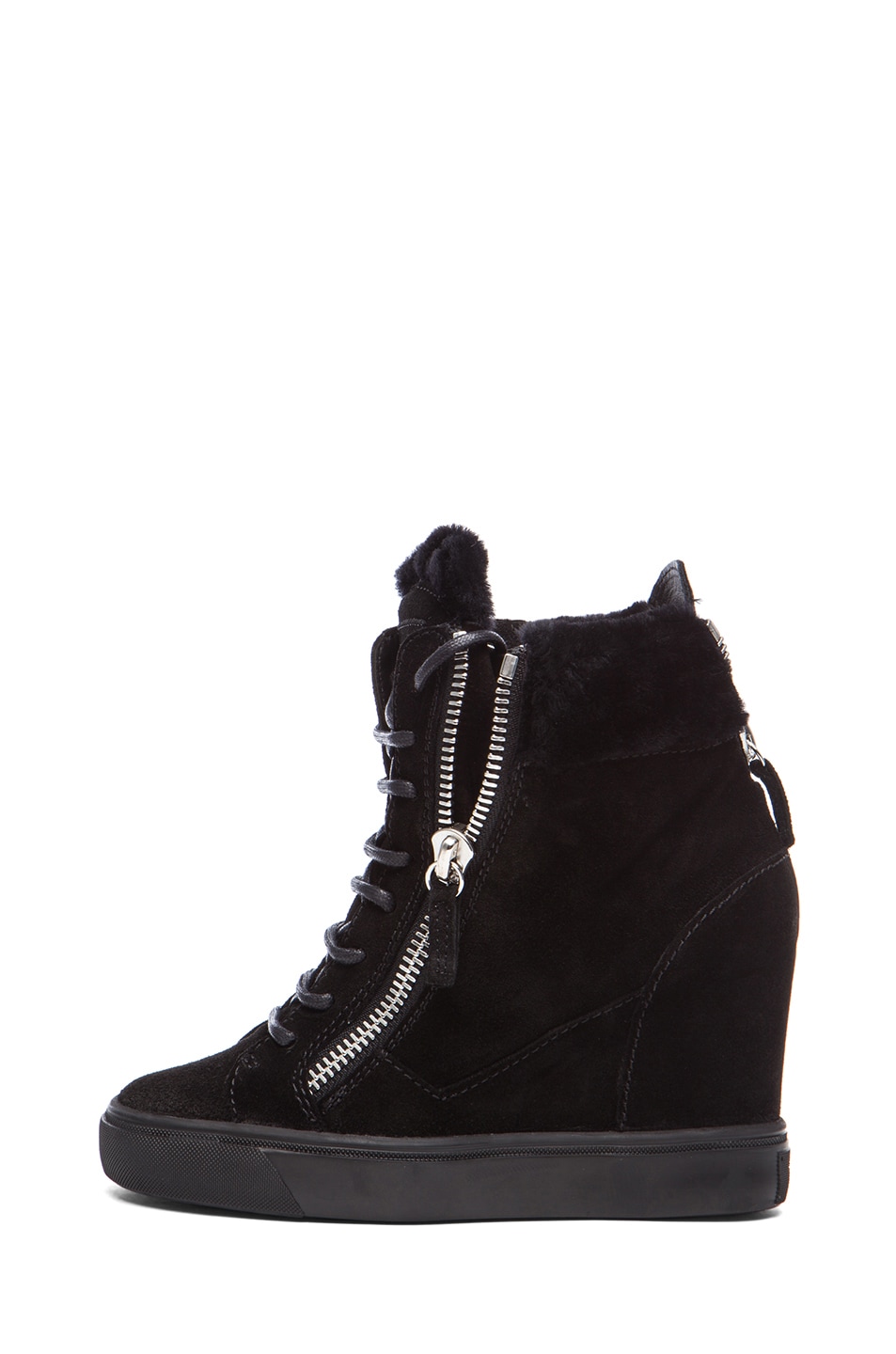Image 1 of Giuseppe Zanotti Suede High Top Shearling Wedge Sneakers in Black
