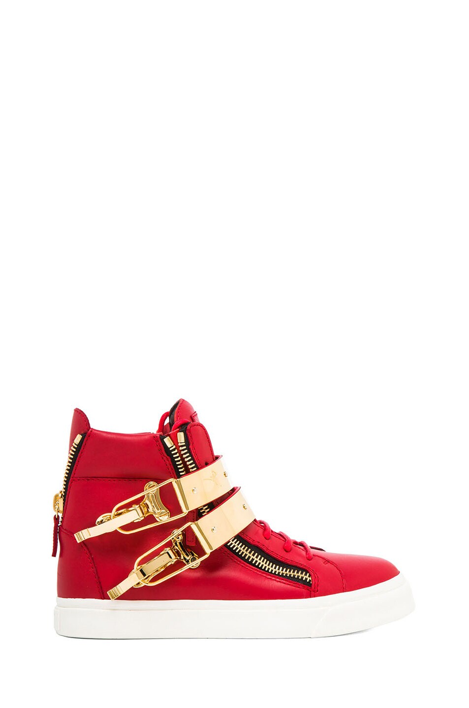 Image 1 of Giuseppe Zanotti Buckled London Leather Sneakers in Flame